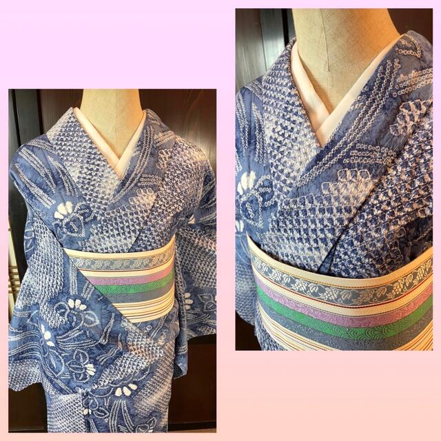 新品❣️菖蒲❗️希少トールサイズ身丈174裄丈73有松鳴海総絞り浴衣2点