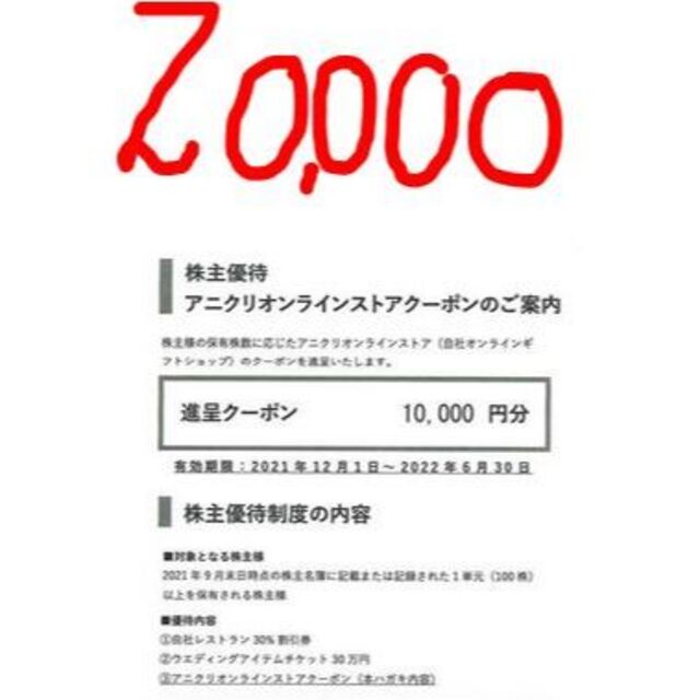 10000円分　エスクリ★送料無料★株主優待　アニクリギフトストアクーポン券ショッピング