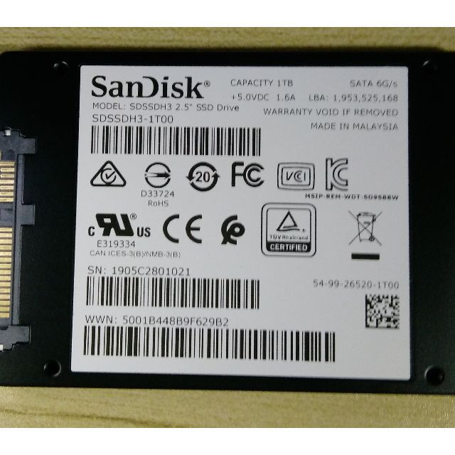 SanDisk(サンディスク)のSanDisk 内蔵SSD 2.5インチ 1TB (1000GB) 7日間保証 スマホ/家電/カメラのPC/タブレット(PCパーツ)の商品写真