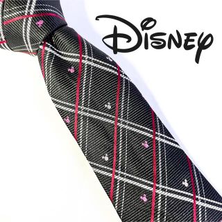 ディズニー(Disney)の【美品】ディズニー　ネクタイ　ストライプ　ブラック　Disney(ネクタイ)