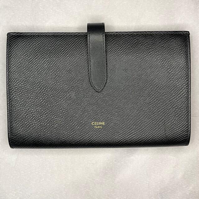 箱付き セリーヌ CELINE ラージストラップウォレット 黒革 ブラック - 財布