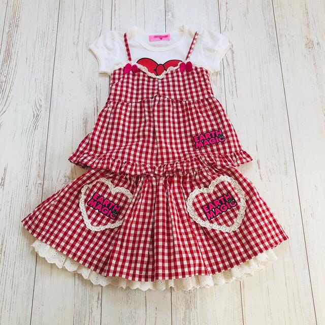 EARTHMAGIC(アースマジック)の専用!アースマジック!ギンガムチェック セットアップ キッズ/ベビー/マタニティのキッズ服女の子用(90cm~)(Tシャツ/カットソー)の商品写真