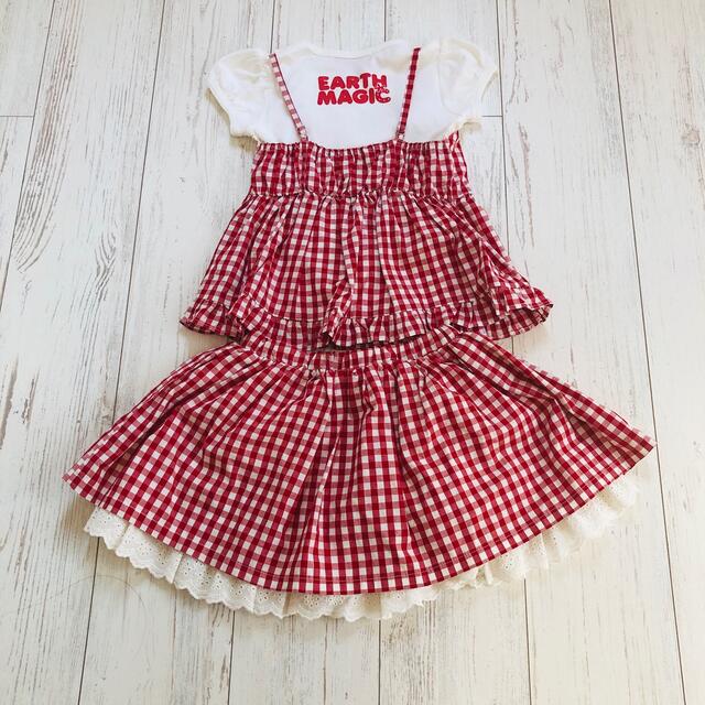 EARTHMAGIC(アースマジック)の専用!アースマジック!ギンガムチェック セットアップ キッズ/ベビー/マタニティのキッズ服女の子用(90cm~)(Tシャツ/カットソー)の商品写真