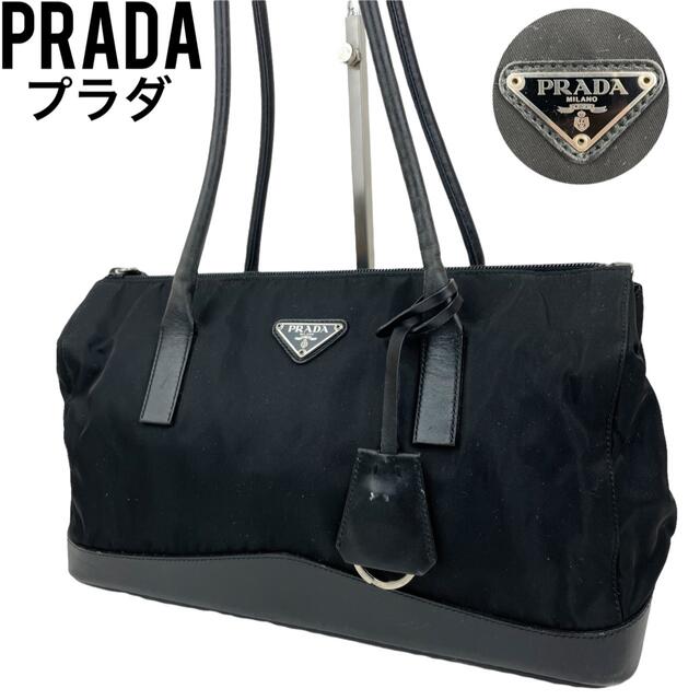✨美品 PRADA プラダ ハンドバッグ ブラック 黒 ナイロン レザー 手提げ-