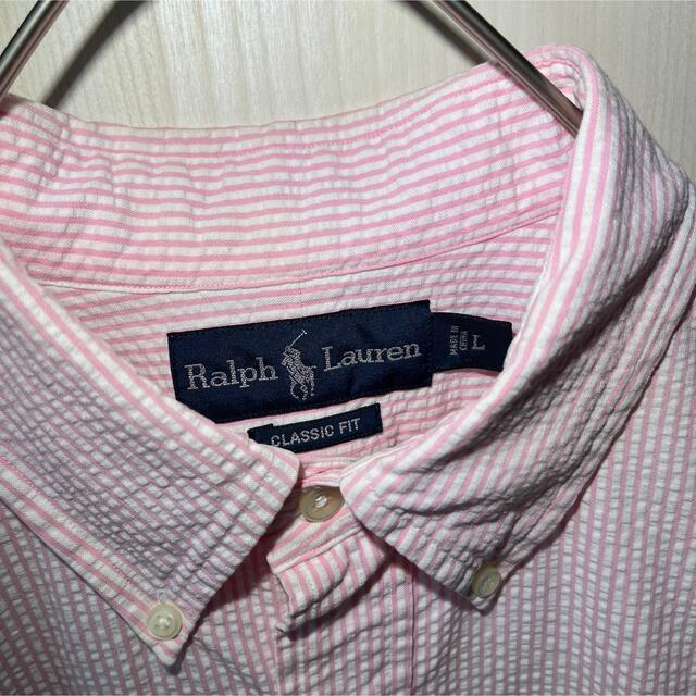 Ralph Lauren(ラルフローレン)の【ラルフローレン】ワンポイント ポニー刺繍 半袖BDストライプシャツ ピンク メンズのトップス(シャツ)の商品写真
