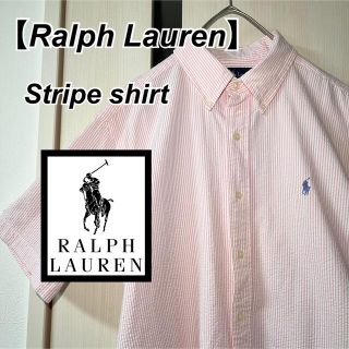 ラルフローレン(Ralph Lauren)の【ラルフローレン】ワンポイント ポニー刺繍 半袖BDストライプシャツ ピンク(シャツ)