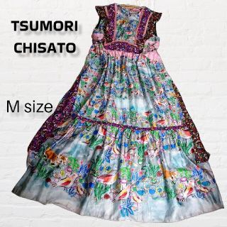 ツモリチサト(TSUMORI CHISATO)のレア 美品 ツモリチサト ノースリーブ ロングワンピース フラワーガーデン M(ロングワンピース/マキシワンピース)