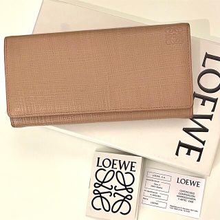 ロエベ(LOEWE)のロエベ アナグラム コンチネンタル リネン 財布 二つ折り ピンクべージュ(財布)