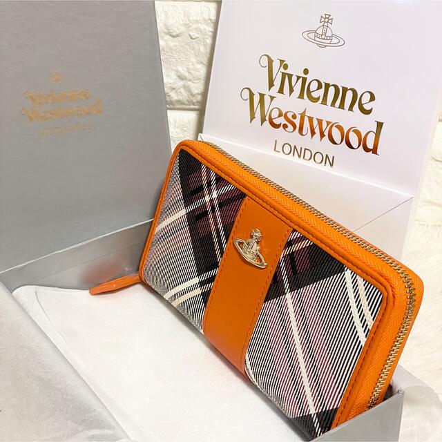 Vivienne Westwood(ヴィヴィアンウエストウッド)の超希少！【新品】ヴィヴィアンウエストウッド　チェック柄オレンジ長財布 レディースのファッション小物(財布)の商品写真