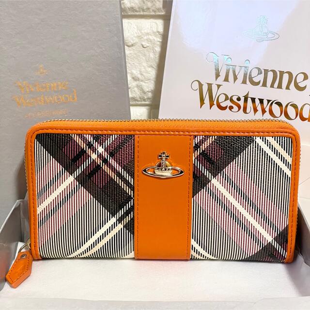 Vivienne Westwood(ヴィヴィアンウエストウッド)の超希少！【新品】ヴィヴィアンウエストウッド　チェック柄オレンジ長財布 レディースのファッション小物(財布)の商品写真