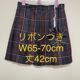 【新品D02-M】リボンつき　なんちゃって制服スカート　チェックプリーツスカート(ミニスカート)