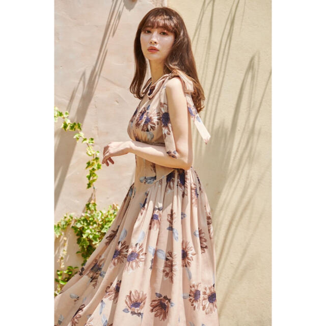 桜 印 Her lip to Sunflower-printed Midi Dress - ロングワンピース