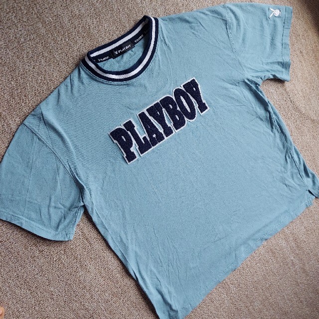 PLAYBOY(プレイボーイ)のPLAYBOY/もこもこ刺繍/ワッペン/Tシャツ/ミントブルー メンズのトップス(Tシャツ/カットソー(半袖/袖なし))の商品写真