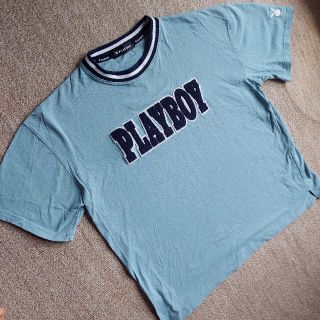 プレイボーイ(PLAYBOY)のPLAYBOY/もこもこ刺繍/ワッペン/Tシャツ/ミントブルー(Tシャツ/カットソー(半袖/袖なし))