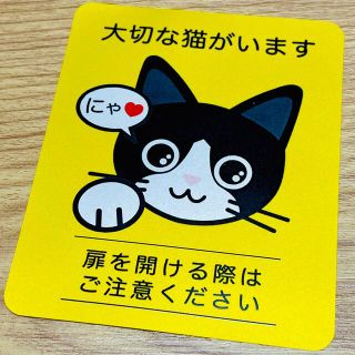 【ハチワレ鼻桃】猫がいます四角ステッカー5y　ネコねこシール(猫)