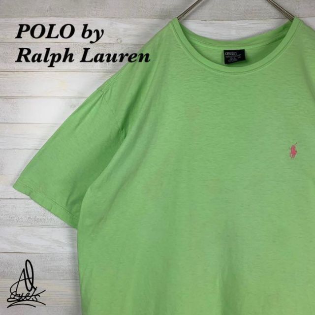 《90s》Ralph Lauren TシャツXXL☆ライムグリーン黄緑　刺繍ロゴ メンズのトップス(Tシャツ/カットソー(半袖/袖なし))の商品写真