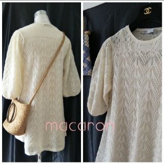 ザラ(ZARA)のご専用♡未使用ザラZARAインナー付クロシェ パフスリーブ ワンピース エクリュ(ひざ丈ワンピース)