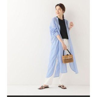 イエナ(IENA)のtazy様 116 極美品 IENA  ワンピ 水色 ストライプ バンドカラー(ロングワンピース/マキシワンピース)