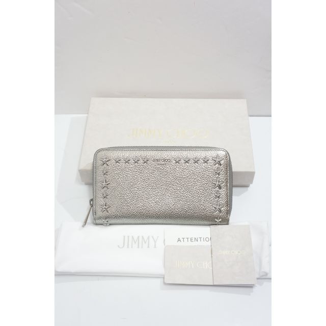 美品 2022年購入 JIMMY CHOO ウォレット 長財布 銀 606M△-