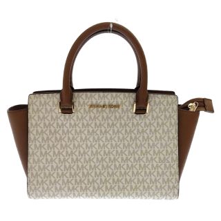 マイケルコース(Michael Kors)のMICHAEL KORS マイケルコース SELMA MD TZ SATCHEL セルマ ミディアム トップジップ サッチェル シグネチャーロゴ ハンドバッグ トートバッグ ブラウン/ホワイト 35h8glms6b(ハンドバッグ)