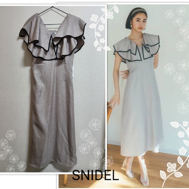 SNIDEL(スナイデル)の新品TAG付★SNIDEL☆フリルカラーノースリーブワンピース レディースのワンピース(ロングワンピース/マキシワンピース)の商品写真