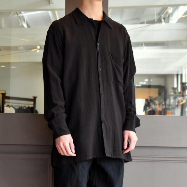 COMOLI 19ss レーヨン オープンカラーシャツ ブラック サイズ4 