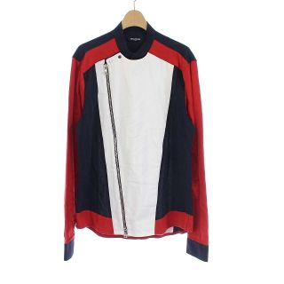 バルマン(BALMAIN)のバルマン トリコロール コットン ライダース ジャケット ジップアップ 40 紺(ライダースジャケット)