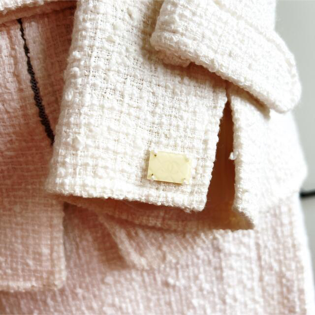 美品 CHANEL シャネル ホワイト ツイード モチーフ スーツ クローバー