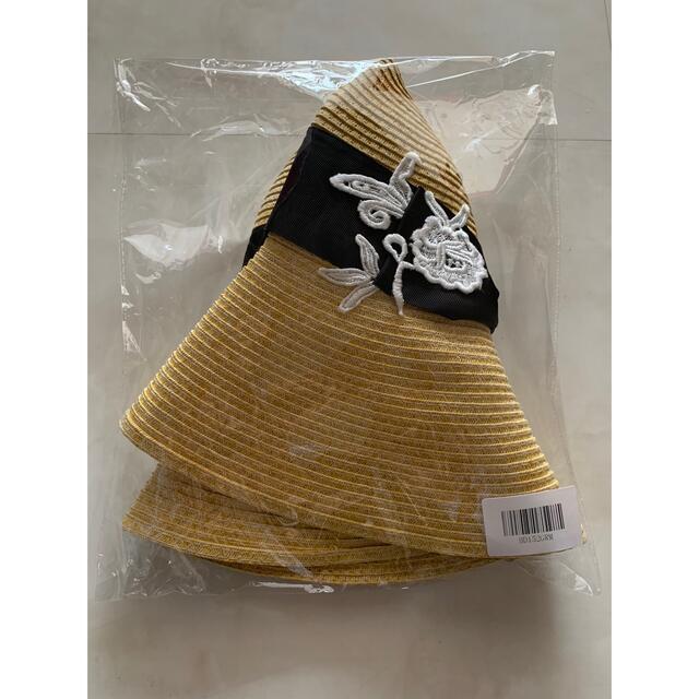 ZARA(ザラ)の麦わら帽子　ブラック　リボン　調節可能　新品未使用　刺繍 レディースの帽子(麦わら帽子/ストローハット)の商品写真