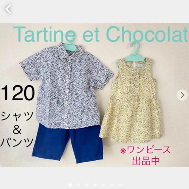 タルティーヌエショコラ  男の子　ボーイズ　120 リバティ　シャツ＆パンツ キッズ/ベビー/マタニティのキッズ服男の子用(90cm~)(Tシャツ/カットソー)の商品写真