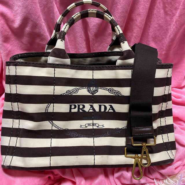 PRADA(プラダ)のPRADAカナパ　Mサイズボーダーブラウンとネバーフル　エピ レディースのバッグ(トートバッグ)の商品写真