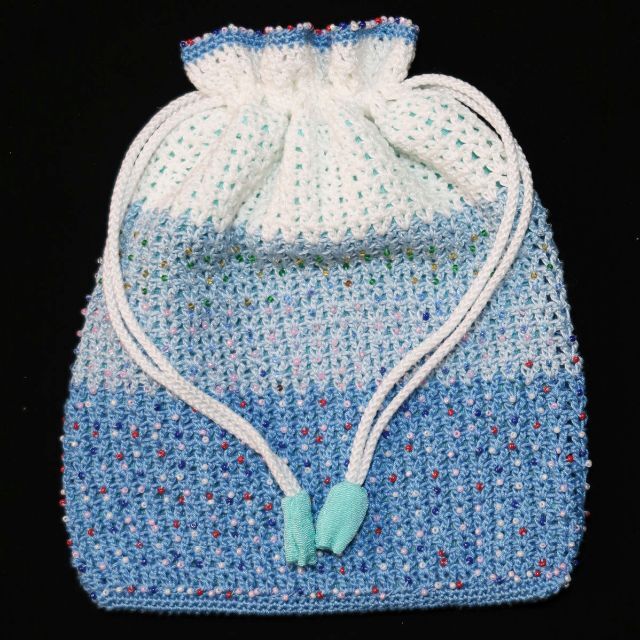 【オリジナル手編み　巾着袋】エミーグランデ(3色)ちりめん裏地