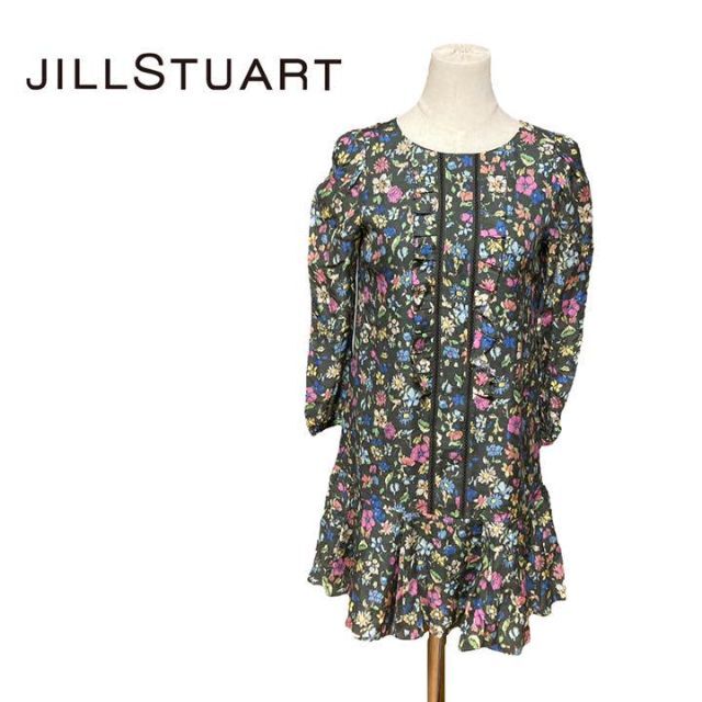 JILL by JILLSTUART(ジルバイジルスチュアート)のJILL STUART ジルスチュアート　ワンピース　グレー　花柄　フリル　2 レディースのワンピース(ひざ丈ワンピース)の商品写真