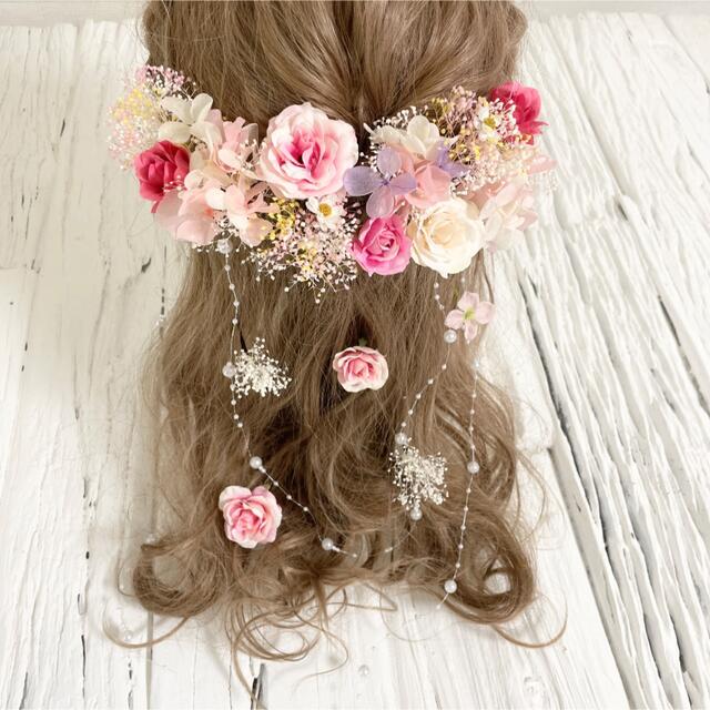 花冠アレンジ イエロー系 かすみ草 薔薇 髪飾り ヘッドドレス