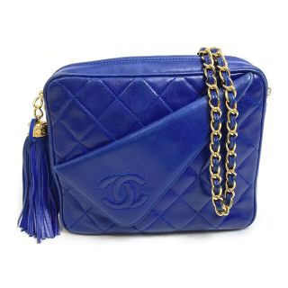 シャネル(CHANEL)のシャネル CHANEL マトラッセ フリンジ ココマーク CC 肩掛け ショルダーバッグ ラムスキン ブルー(ショルダーバッグ)