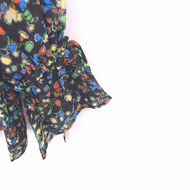 AZUL by moussy(アズールバイマウジー)のアズールバイマウジー カットソー ブラウス 花柄 透け感 七分袖 S 黒 緑 レディースのトップス(その他)の商品写真