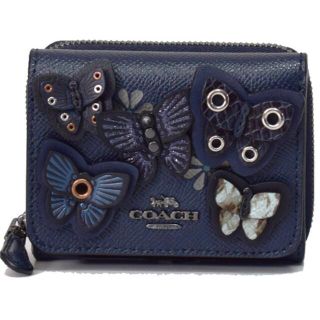 コーチ(COACH)の新品☆COACH☆ネイビー☆バタフライアップリケ☆ウォレット☆三つ折り財布(財布)