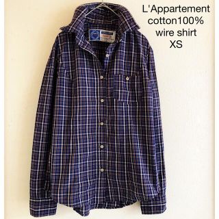 アパルトモンドゥーズィエムクラス(L'Appartement DEUXIEME CLASSE)の343アパルトモン紺×茶大人チェックコットン100%シャツ ワイヤー襟XS綿(シャツ/ブラウス(長袖/七分))