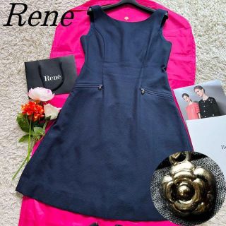 René - 【良品】Rene ネイビーノースリーブワンピース カメリアチャーム フレア 38の通販｜ラクマ