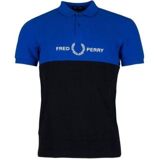 フレッドペリー(FRED PERRY)の新品☆フレッド ペリー ブロック グラフィック ポロシャツ☆青黒☆Mサイズ(ポロシャツ)