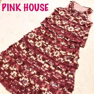 ピンクハウス(PINK HOUSE)の【ピンクハウス＊2点セット】赤　レッド　花　トップス　段々スカート　ワンピ  夏(ロングワンピース/マキシワンピース)