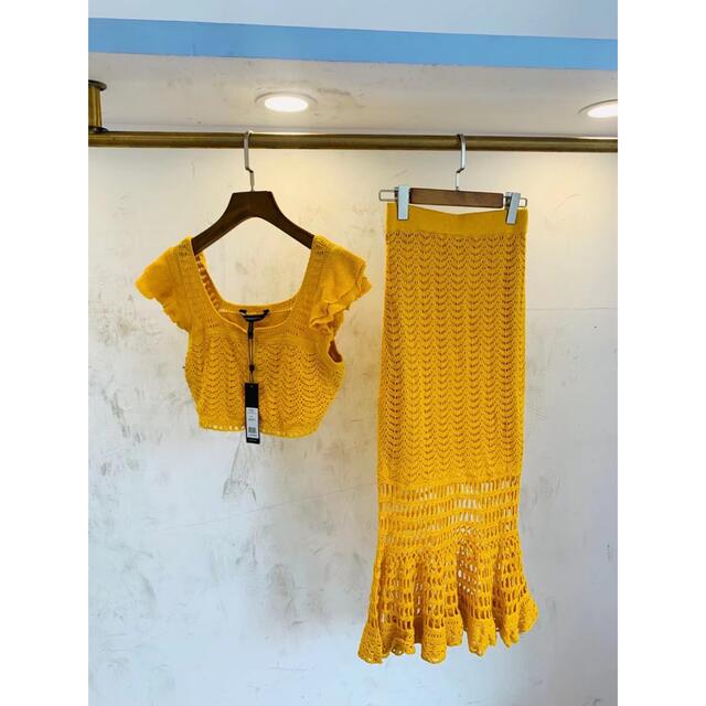 BCBGMAXAZRIA(ビーシービージーマックスアズリア)の❤️BCBGMAXAZRIA新作新品　イエロー　スカート　上下セット　ドレス レディースのフォーマル/ドレス(ロングドレス)の商品写真