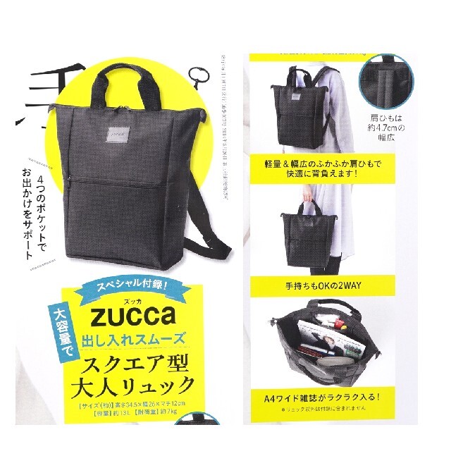 ZUCCa(ズッカ)の大人のおしゃれ手帖 2021年 4月 付録 ZUCCa スクエア型 リュック レディースのバッグ(リュック/バックパック)の商品写真