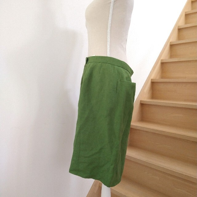 Hermes(エルメス)の◎HERMES リネンスカート 麻 グリーン 上品 大きめサイズ 44 レディースのスカート(ひざ丈スカート)の商品写真