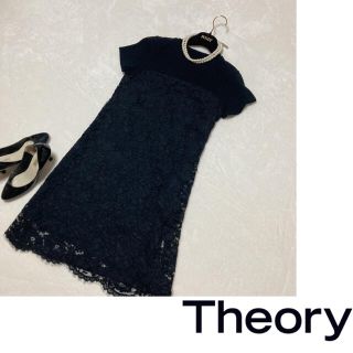 セオリー(theory)のセオリー　ひざ丈ワンピース　花柄　刺繍　レース　ブラック　40 M theore(ひざ丈ワンピース)