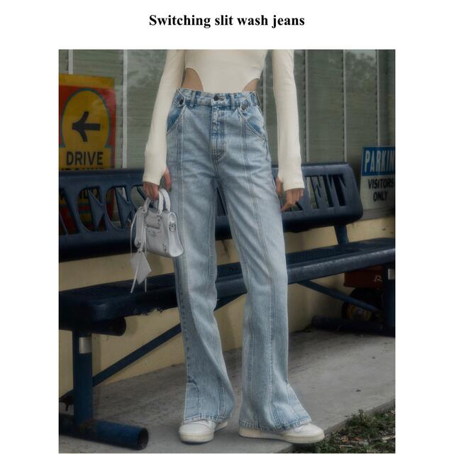 ALEXIA STAM(アリシアスタン)のSwitching slit wash jeans レディースのパンツ(デニム/ジーンズ)の商品写真