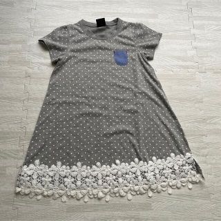 ドット柄Tシャツワンピース裾デザイングレー120(ワンピース)