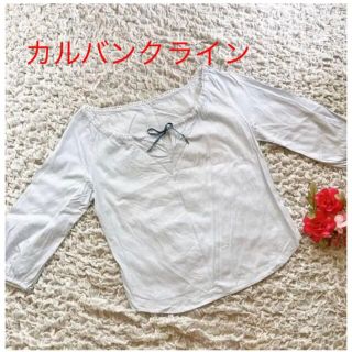 シーケーカルバンクライン(ck Calvin Klein)のカルバンクライン水色系レース縁取りブラウス トップス ♡サイズ6(シャツ/ブラウス(長袖/七分))