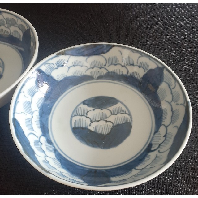 江戸時代中期　古伊万里　染付　厚手造り　なます皿　膾皿　2客