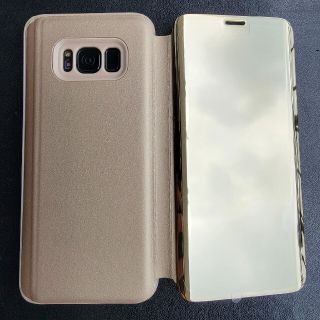 送料込 GALAXY S8 金 ミラークロームフリップ携帯ケース スマホケース(Androidケース)